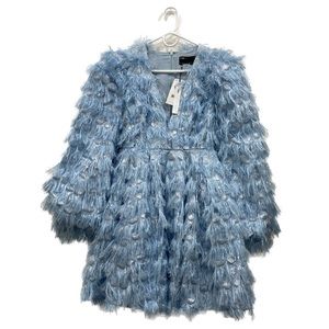 ASOS EDITION light blue, fringe, metallic, long sleeve, minidress. Size 2 US